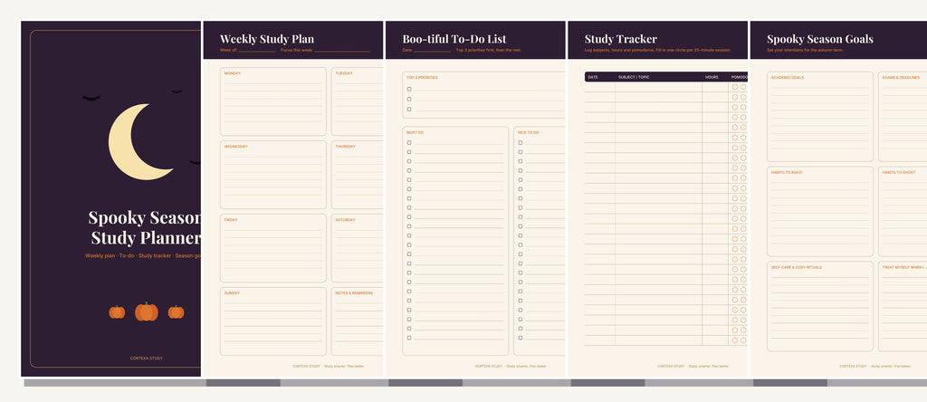 All 5 pages of the Spooky Season Study Planner