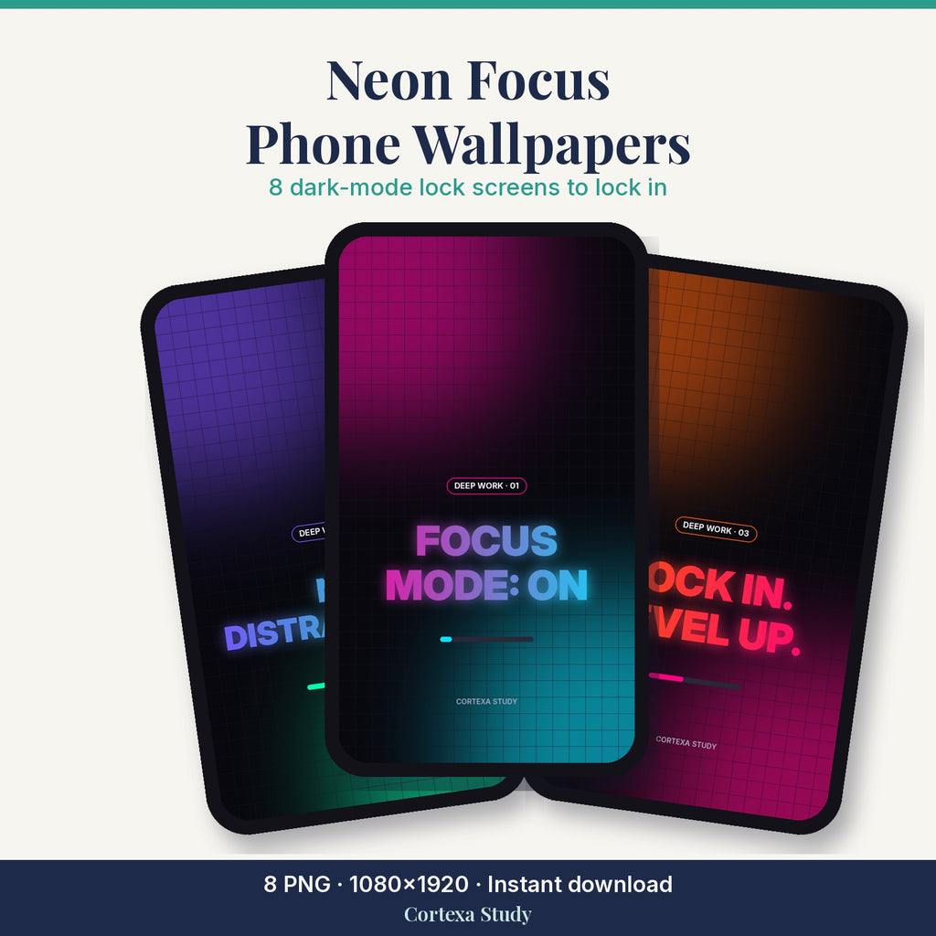 Neon Focus Study Wallpapers by Cortexa Study – 8 phone lock screens